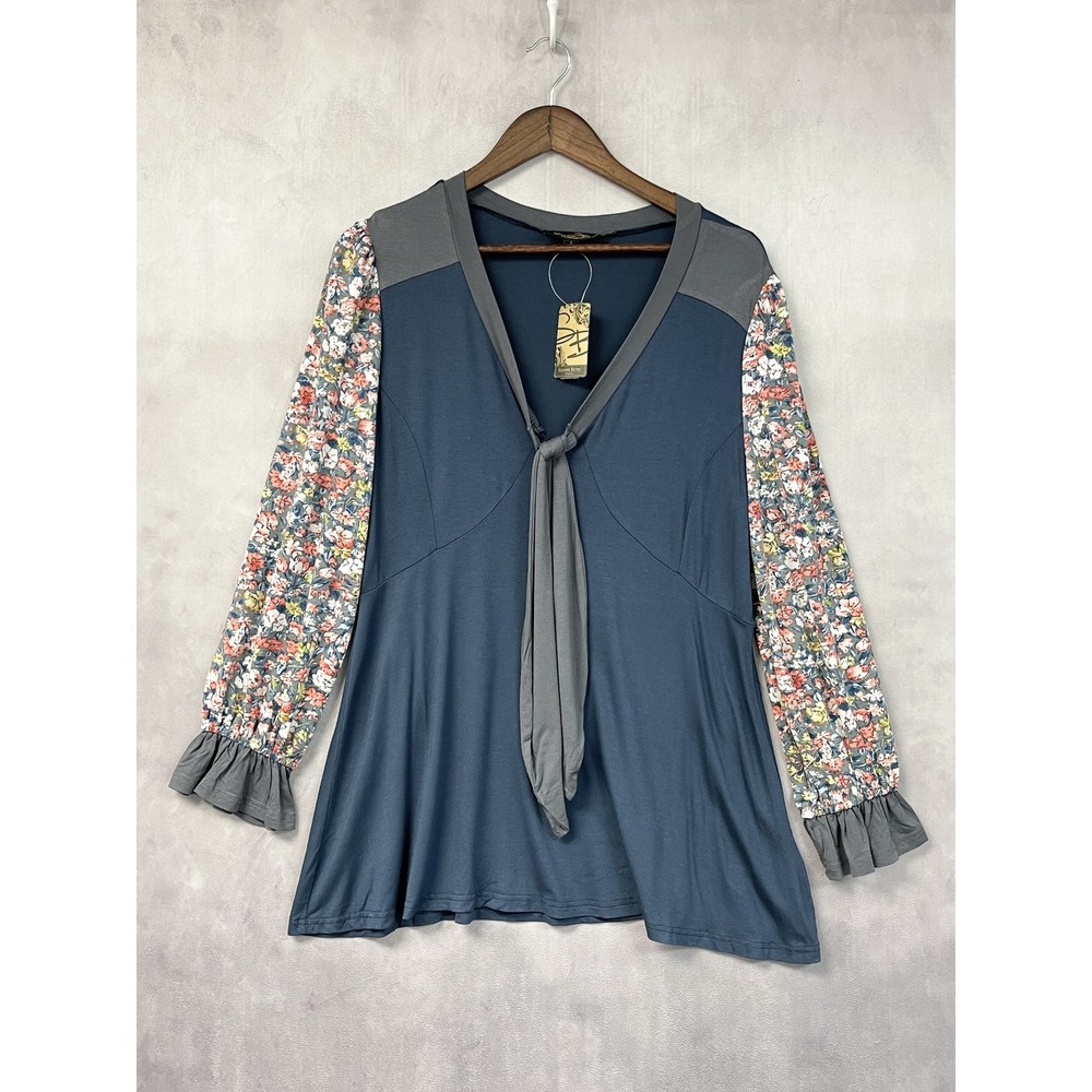 Suzanne Betro Women Tunic Top Large Floral Stretch Empire Waist Cottage Feminine